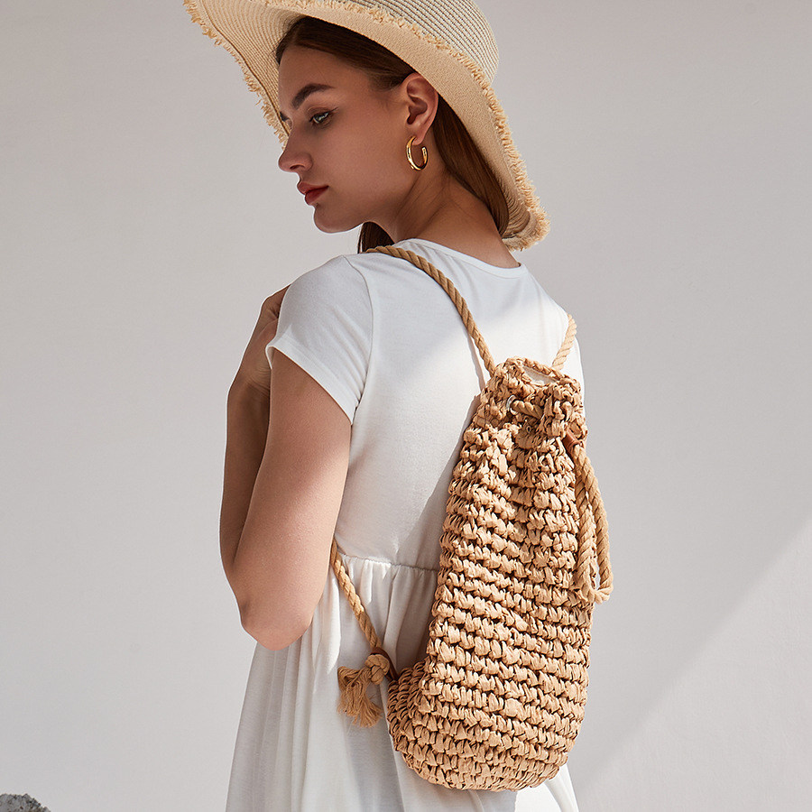 Women'S Raffia Bags - 수제 드로스트링 비치 숄더백 라피아 라탄