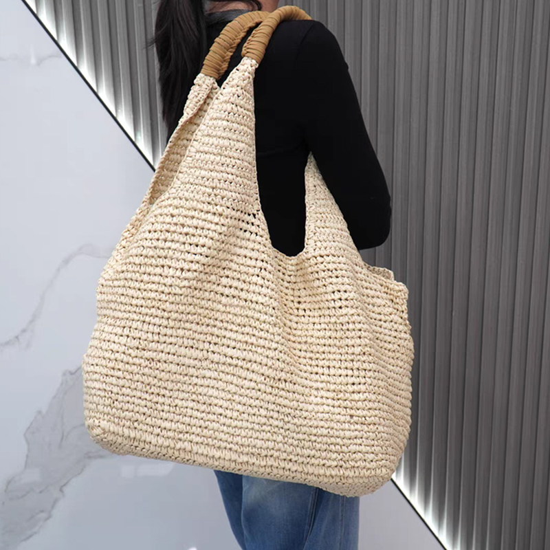 Women'S Raffia Bags - 여성용 대용량 핸드메이드 토트백, 우아한 여름