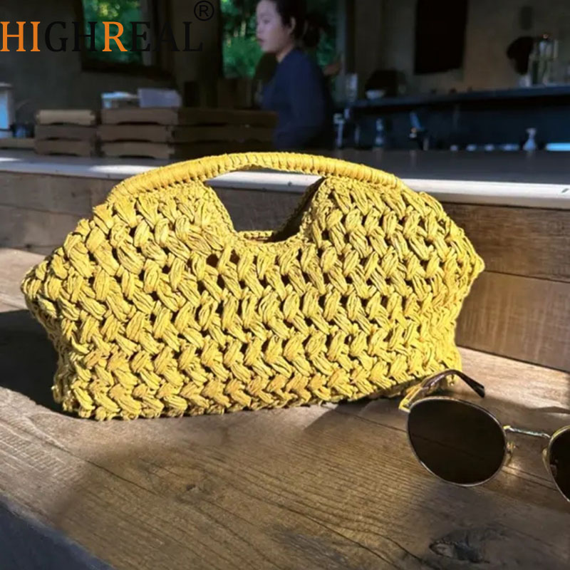 Women'S Raffia Bags - 우아한 숙녀 체인 짠 핸드백 밀짚