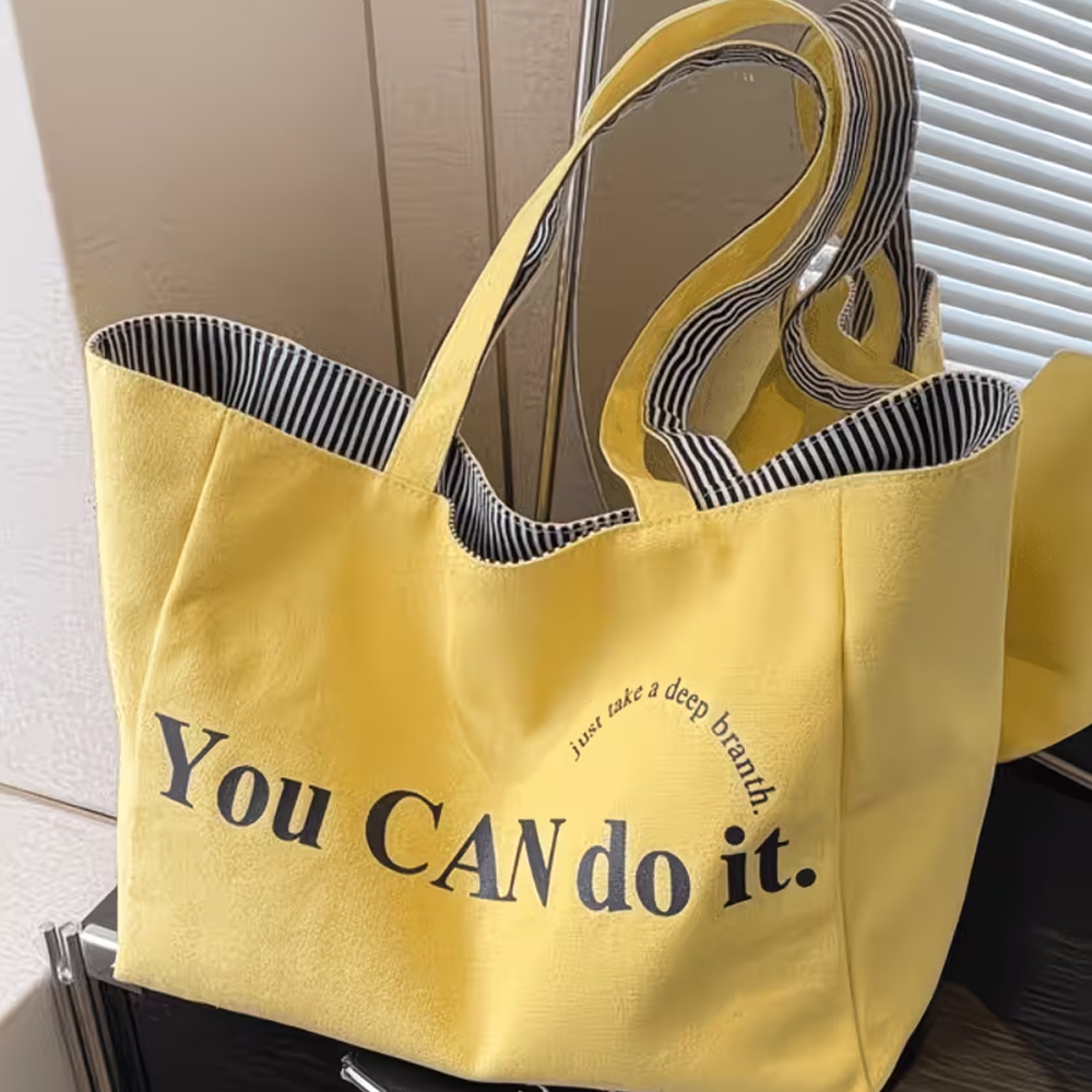 Women Bags On Sale - 세련된 스트라이프 프린트 레터링 양면 쇼핑백,