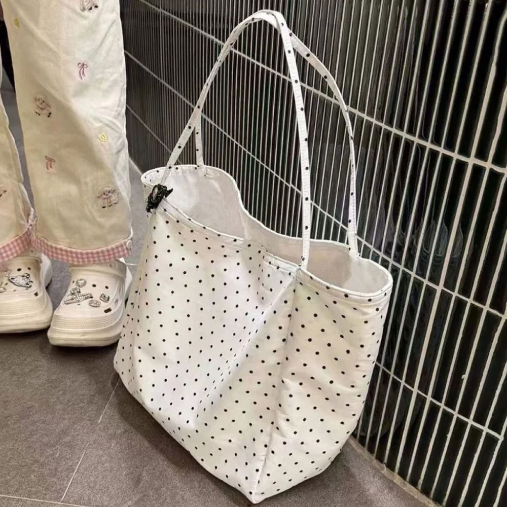 Women Bags On Sale - 대용량 신상 물방울무늬 캔버스백, 한국 스타일