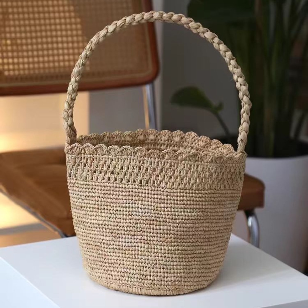 Women'S Raffia Bags - 수제 크로 셰 뜨개질 밀짚 양동이