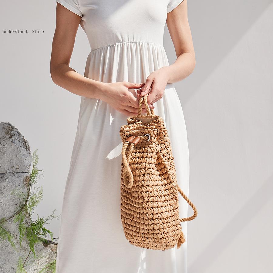 수제 드로스트링 비치 숄더백 라피아 라탄 직조 여행 핸 - Women'S Raffia Bags 리뷰 및 가격