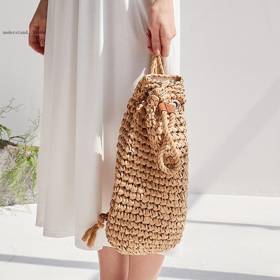 수제 드로스트링 비치 숄더백 라피아 라탄 직조 여행 핸 - Women'S Raffia Bags 리뷰 및 가격