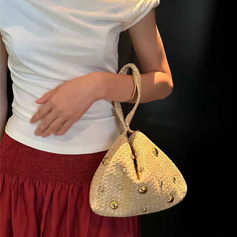 삼각형 모양의 밀짚 클러치 백, 마그네틱 잠금 장치가  - Women'S Raffia Bags 리뷰 및 가격