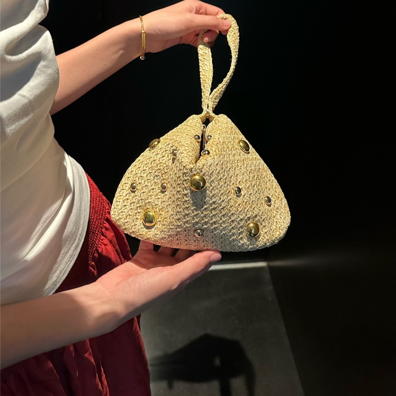 삼각형 모양의 밀짚 클러치 백, 마그네틱 잠금 장치가  - Women'S Raffia Bags 리뷰 및 가격