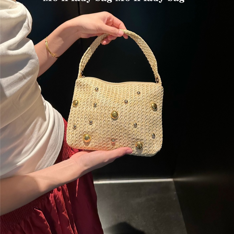 삼각형 모양의 밀짚 클러치 백, 마그네틱 잠금 장치가  - Women'S Raffia Bags 리뷰 및 가격