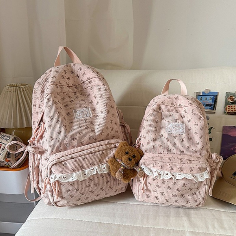 겨울 코듀로이 배낭 보우 프린트 레이스 카와이 여행 배 - Women'S Young Bags 리뷰 및 가격