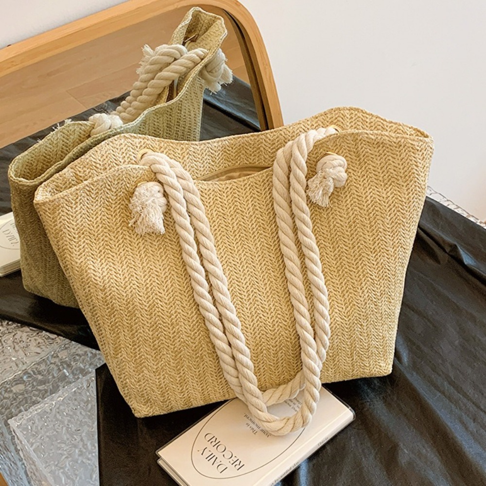 새로운 여름 비치 토트백 대용량 라피아 보헤미안 숄더백 - Women'S Raffia Bags 리뷰 및 가격