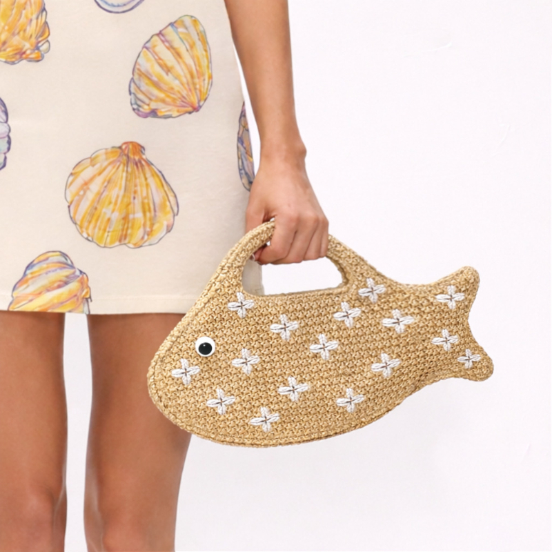 라피아 짚으로 짠 가방, 물고기 모양의 재미있고 귀여운 - Women'S Raffia Bags 리뷰 및 가격
