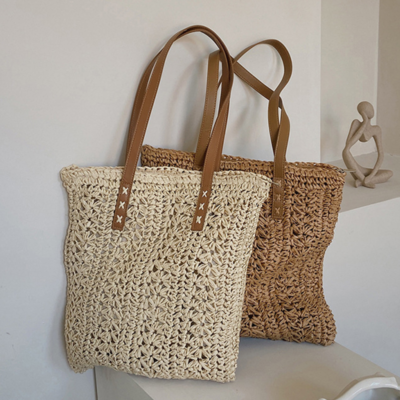 Square Hollow Straw Beach Bag  - Women'S Raffia Bags 리뷰 및 가격