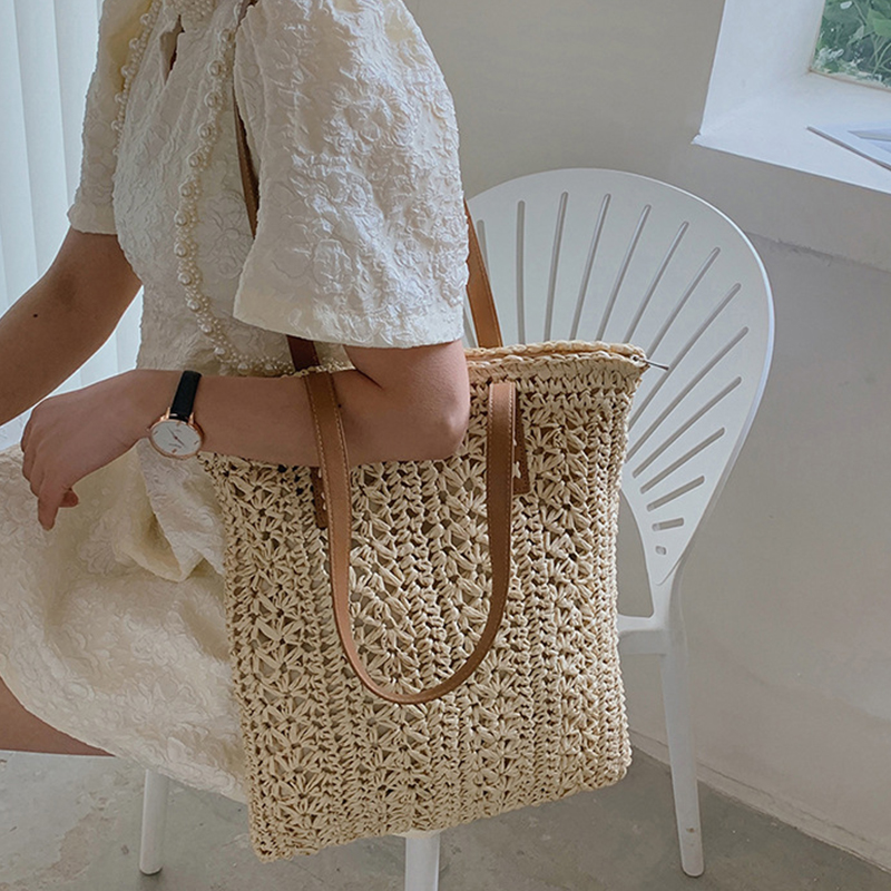 Square Hollow Straw Beach Bag  - Women'S Raffia Bags 리뷰 및 가격