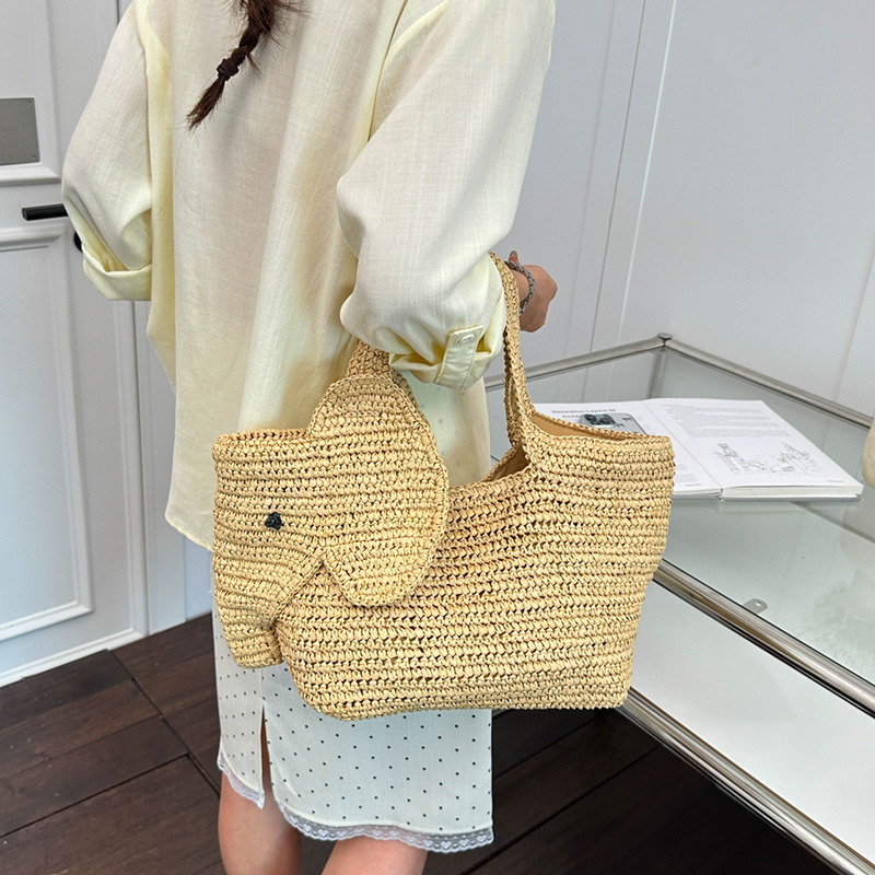 코끼리 모양 라피아 수공예 밀짚 핸드백, 여성 숄더백, - Women'S Raffia Bags 리뷰 및 가격