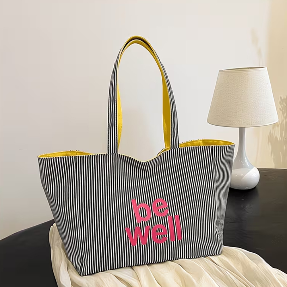 세련된 스트라이프 프린트 레터링 양면 쇼핑백, 엄마 숄 - Women Bags On Sale 리뷰 및 가격