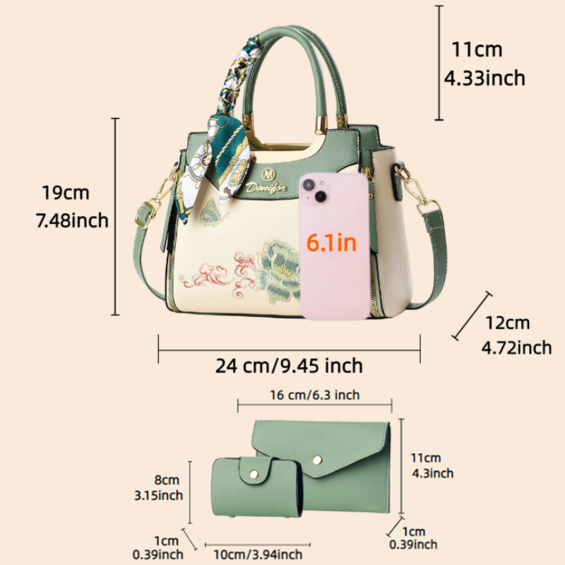 3피스 자수 핸드백 세트(매칭되는 클러치백과 카드홀더  - Women'S Bags Handbags 리뷰 및 가격