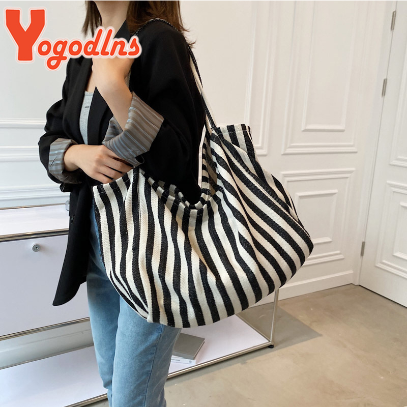 여성을위한 대용량 캔버스 가방 패션 스트라이프 숄더 백 - Women Bags On Sale 리뷰 및 가격