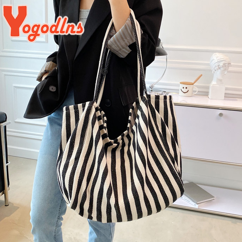 여성을위한 대용량 캔버스 가방 패션 스트라이프 숄더 백 - Women Bags On Sale 리뷰 및 가격